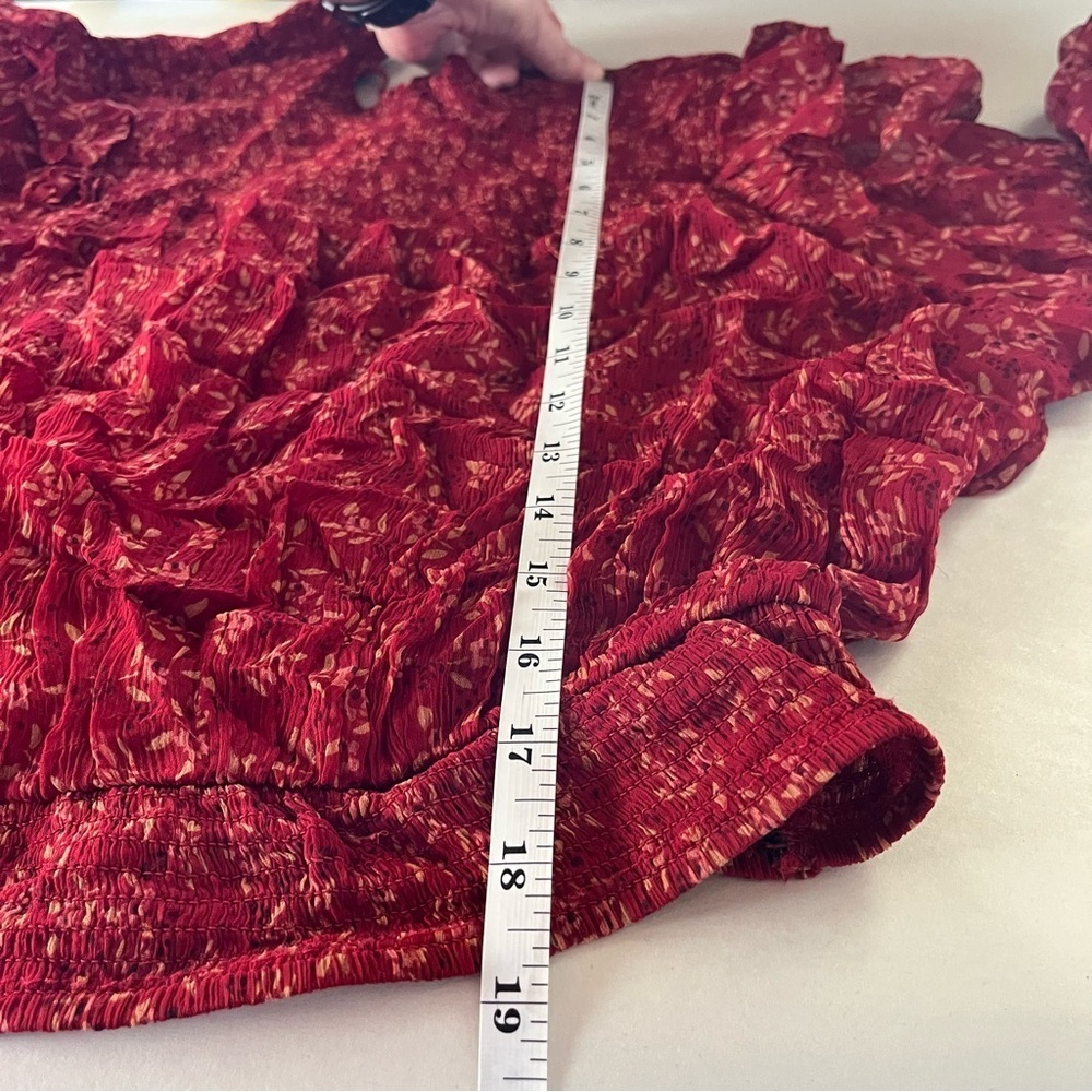 Free People Red Roma Blouse Sheer Floral Long Sleeve with Keyhole Back Small - Picture 14 of 15